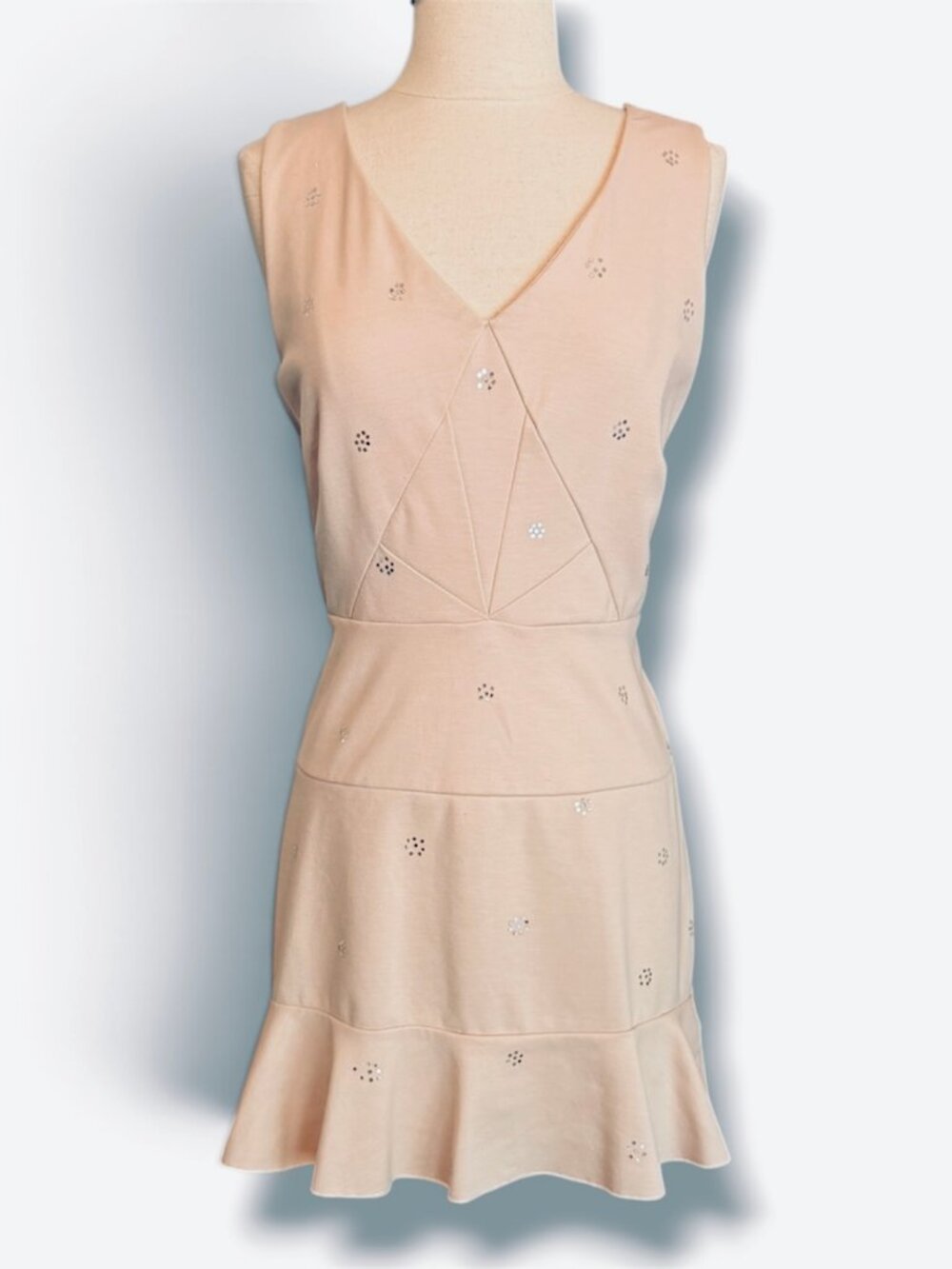 Jennifer Lopez Blush Pink Nude Sequin Embellished Ruffle Hem Sheath Dress Medium
